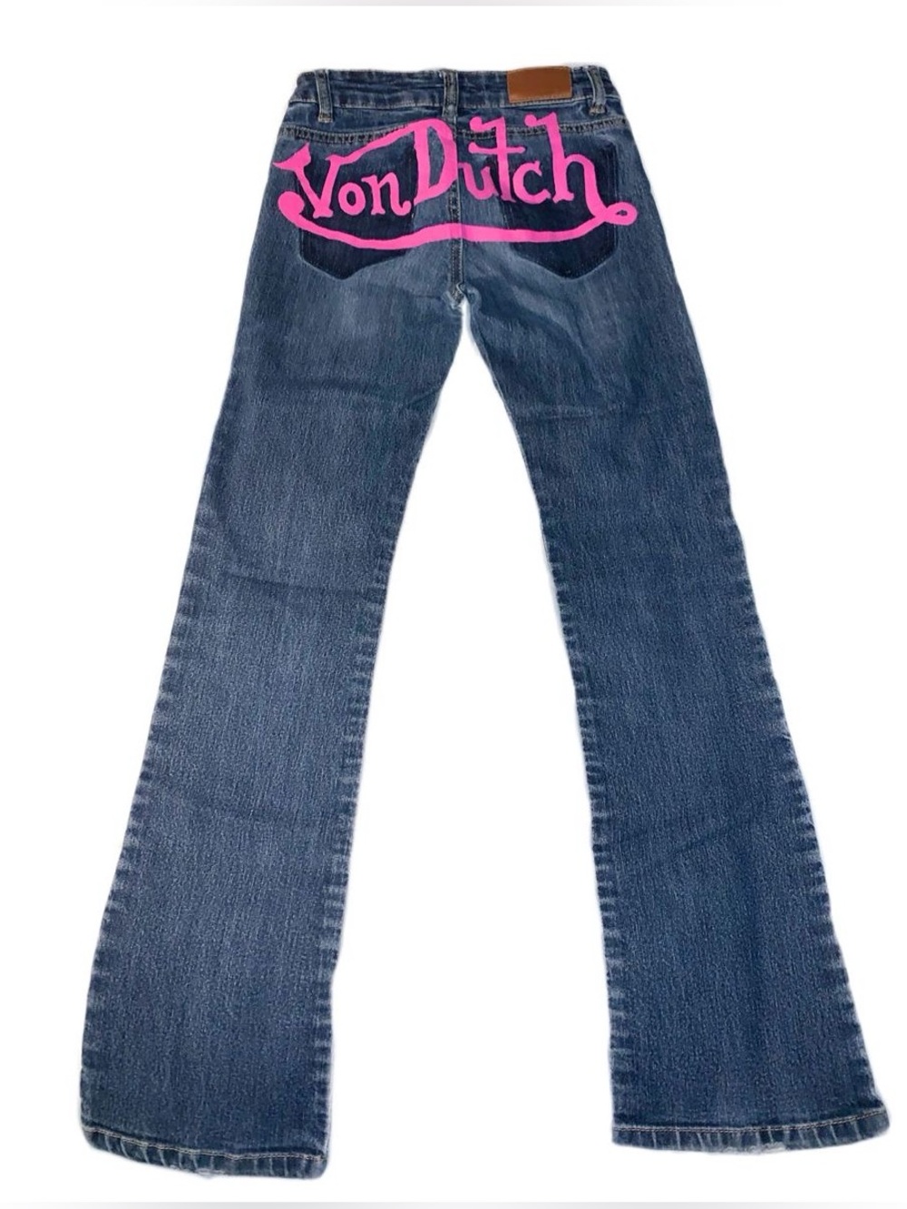 Y2K Low Rise Handpainted Von Dutch Hot Pink Logo Jeans
